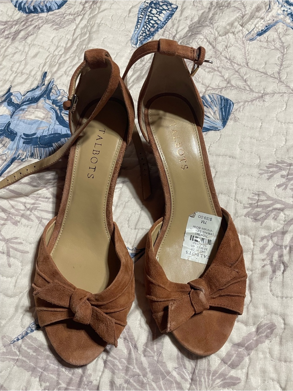 Talbots Rust Brown Suede Knot Front Ankle-Strap Heels